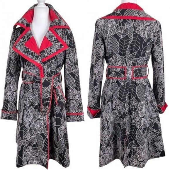 AN REN Wearable Art Floral Long Coat Black Red Size Medium Statement Jacket - Picture 16 of 16